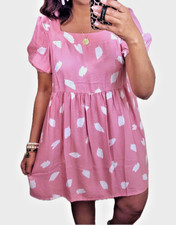 LOFT Brushstroke Summer Square Neck Swing Dress Blush Pink White Size S
