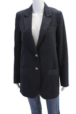 Iisli Womens Textured Collared Long Sleeve Button Suit Blazer Navy Size 06
