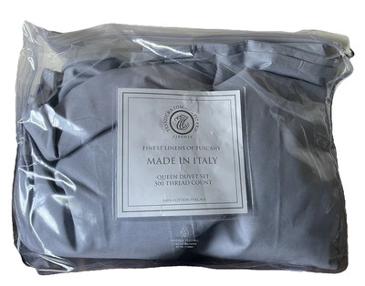 Tessitura Toscana Telerie Firenze Duvet Set Queen Percale 500 TC Gray Blue