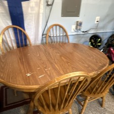 Light Brown Wood Oval Dining Table Set with 4 Chairs