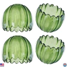 Green Glass Tulip Lamp Shades - Set of 4 Blown Art Mini Shades, 1.65" x 5.5