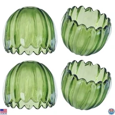 Green Glass Tulip Lamp Shades - Set of 4 Blown Art Mini Shades, 1.65" x 5.5