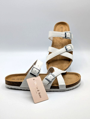 Olivia & Kate Sandals Women 8 White Kylie Crisscross Adjustable Straps Slide 