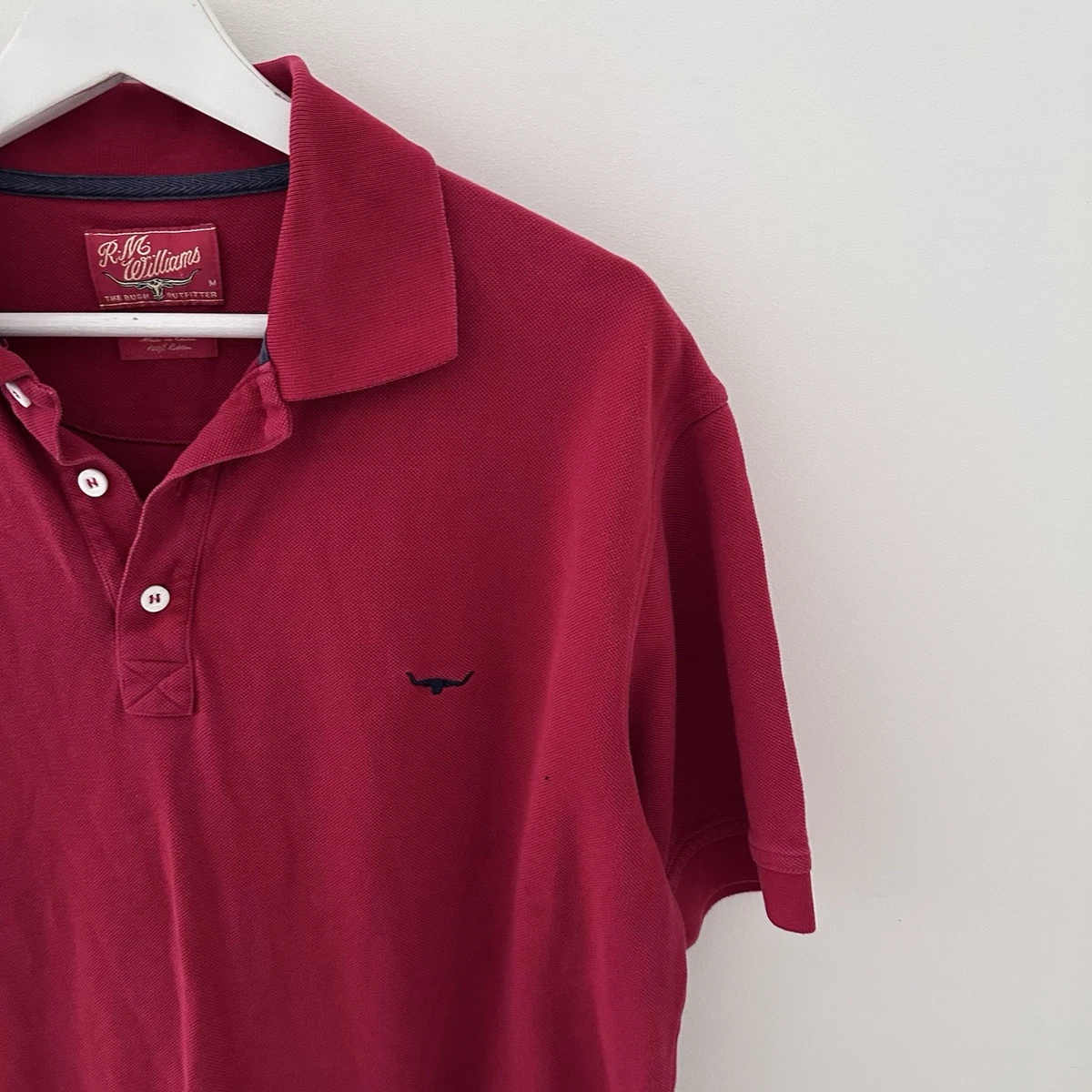 R.M Williams Men’s Short Sleeve Red Polo Shirt - Collared Classic Fit Medium