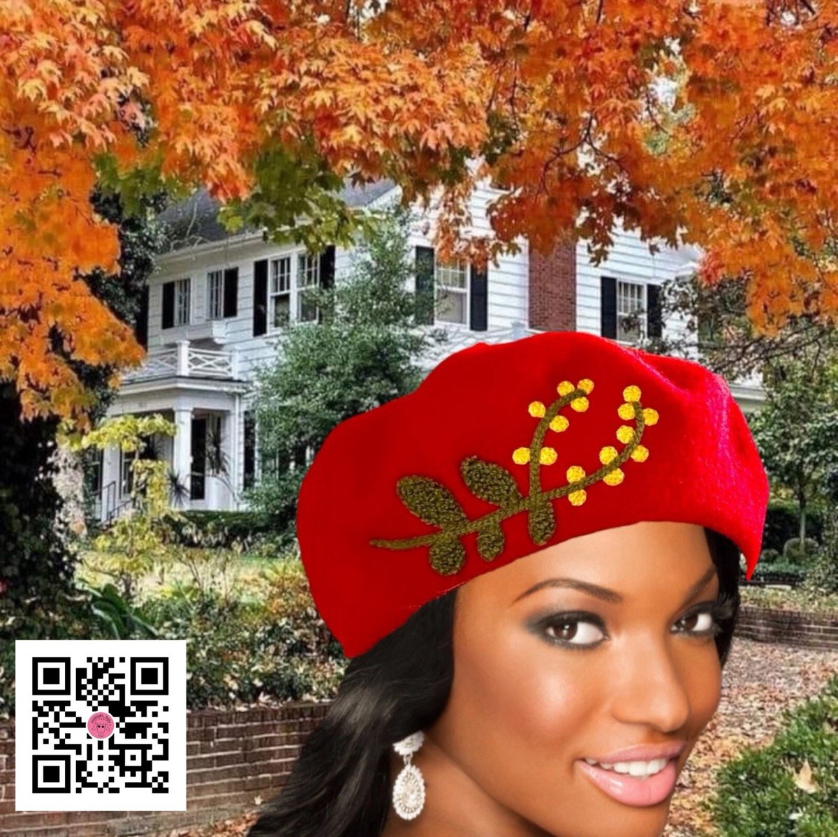 Embroidered autumn/ winter hat Halloween Bat Embroidered Pom-Pom Beanie. Fall / Winter Hat  main image 2