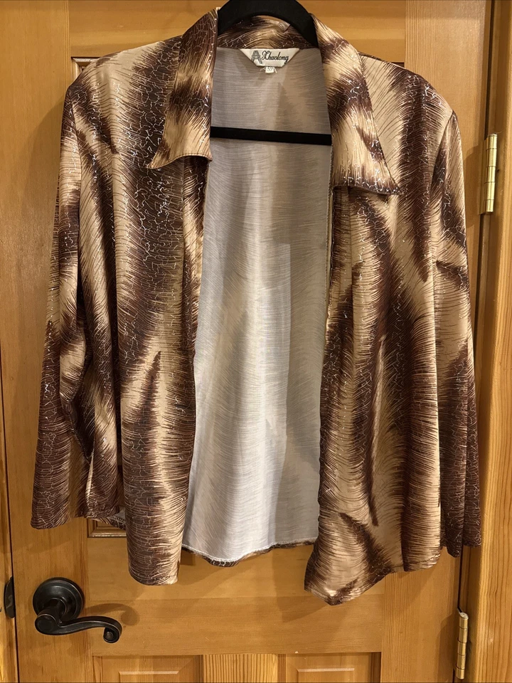 Blusa Feminina Vintage Anos 90 Athaolong Manga Longa Marrom, Bege com Zíper G (52) - Imagem 4 de 4