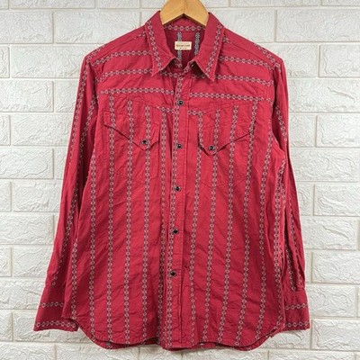 Sugar Cane Native Pattern Western Shirt Size: M Wine Red EX cond ship From JAPAN