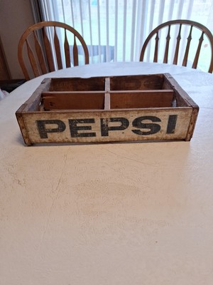 Vintage Pepsi Wooden 24 Bottle Crate, Wgite with Blue  Writing Pep Com 