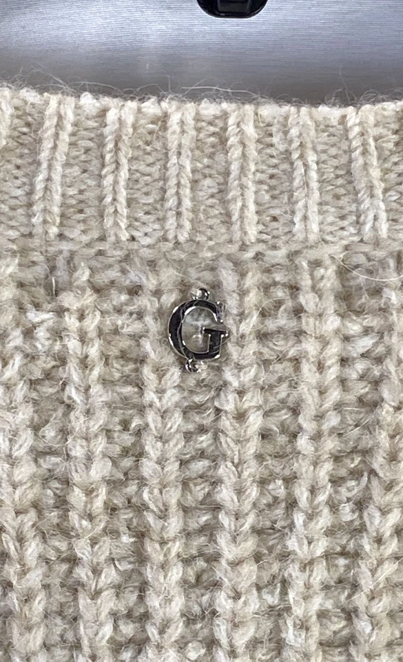 Nuevo con etiquetas Cárdigan Suéter Guess Annalisa Avena Tejido Acanalado Manga Abullonada Para Mujer S Foto 3 de 4