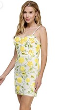 Morgan  Co Yellow Floral Sequin Mini Dress Size 9 Spaghetti Strap NWT