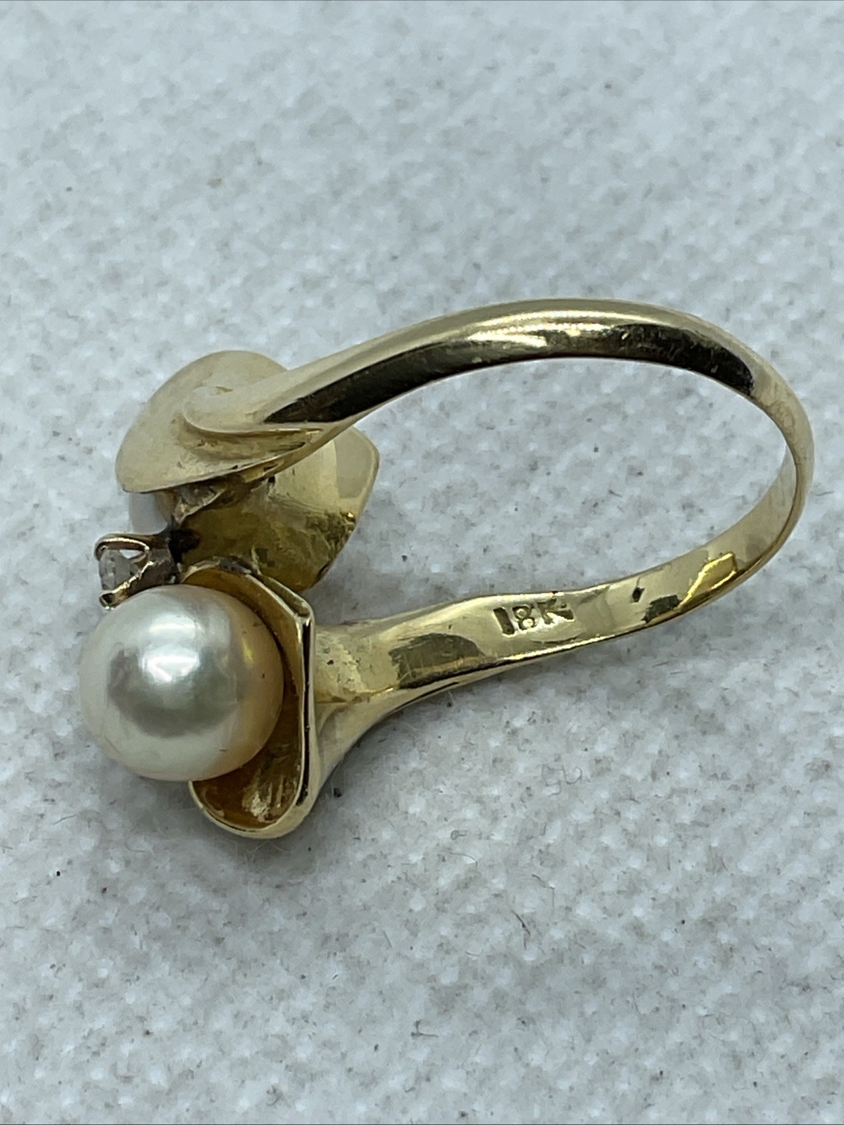 BEAUTIFUL Solid 18K Yellow Gold White Pearls & Di… - image 5
