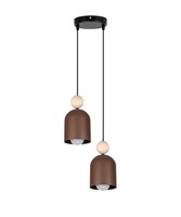 HäNgelampe Rostbraun Holz Metall E27 Ø21 Cm 2-Flammig Esstisch Pendelleuchte