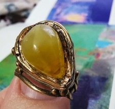 moderner Naturbernstein Ring Bernstein Messing kein Silber Handarbeit