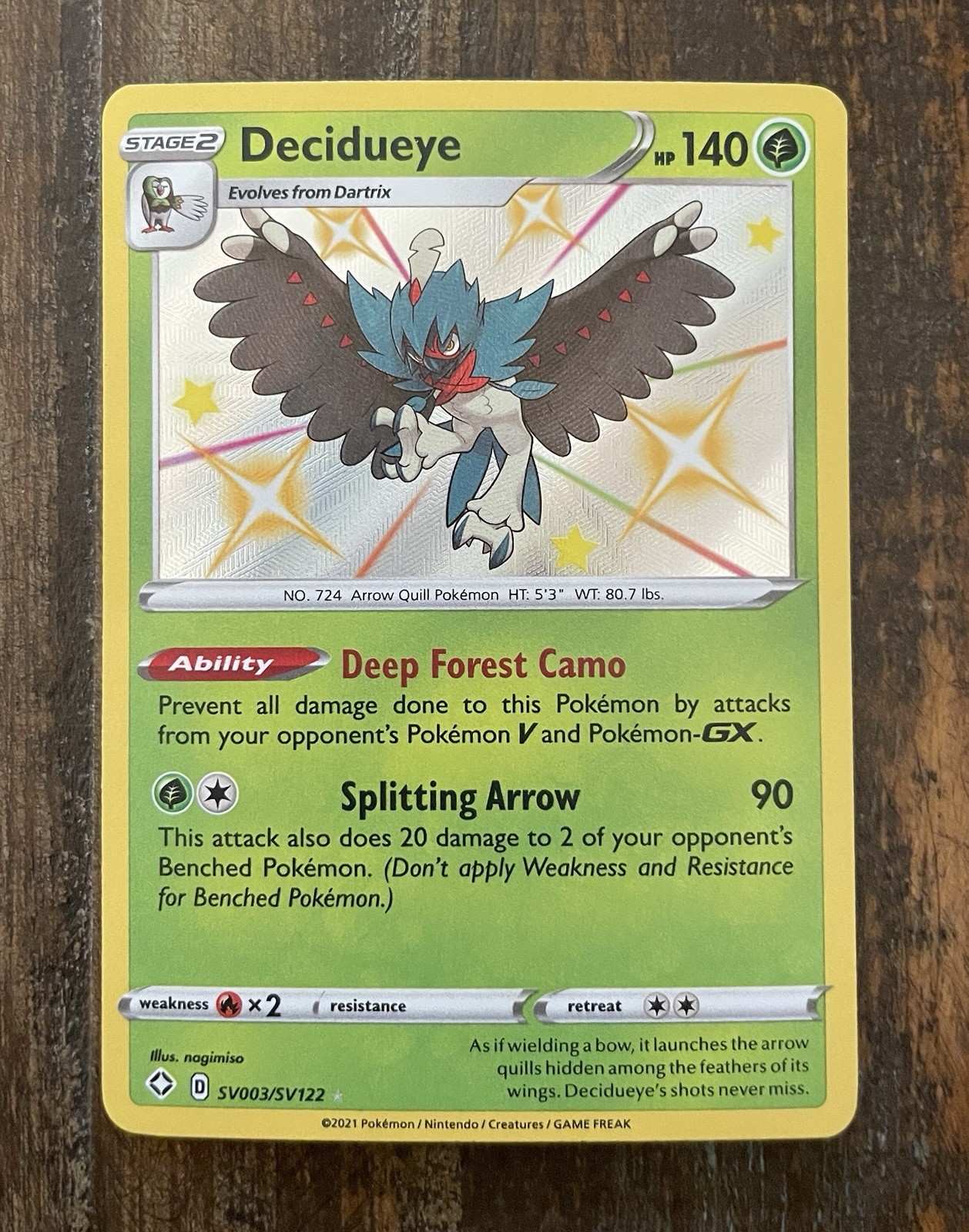 Pokémon Decidueye SHINY SV003/SV122 Shining Fates Vault Shiny Holo Rare