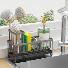 Charcoal Gray Sponge Holder for Kitchen Sink Sink Caddy Organizer with High B...
