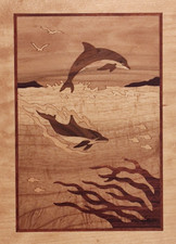 HUDSON RIVER INLAY PICTURE - DOLPHINS - WOOD MARQUETRY by NELSON 10X13 - 6