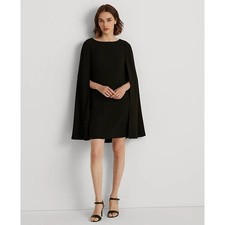 Lauren Ralph Lauren Women's Rounded Neckline Georgette Cape Dress Black 12 NWT