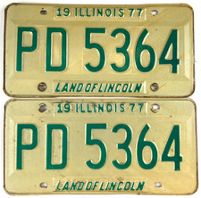 Vintage Illinois 1977 License Plate Set Pair PD 5364 Garage Man Cave Wall Decor