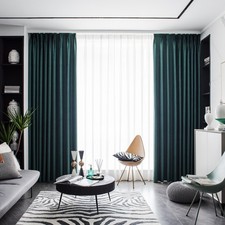 Dark Green Floral Blackout Curtains Grommet Top Drapes, 2 Panels, 52x84inch