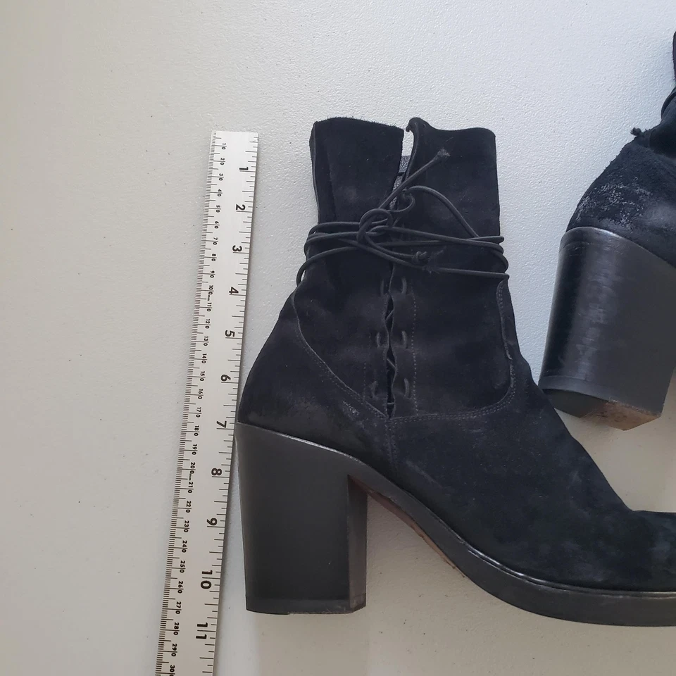 Alberto Fasciani 踝靴女式 40 黑色皮革方跟意大利花边垃圾 — 第 4/4 张图片