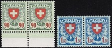 1924 SUISSE,n. 208b+210b armoiries 2 valeurs par paire MNH/**
