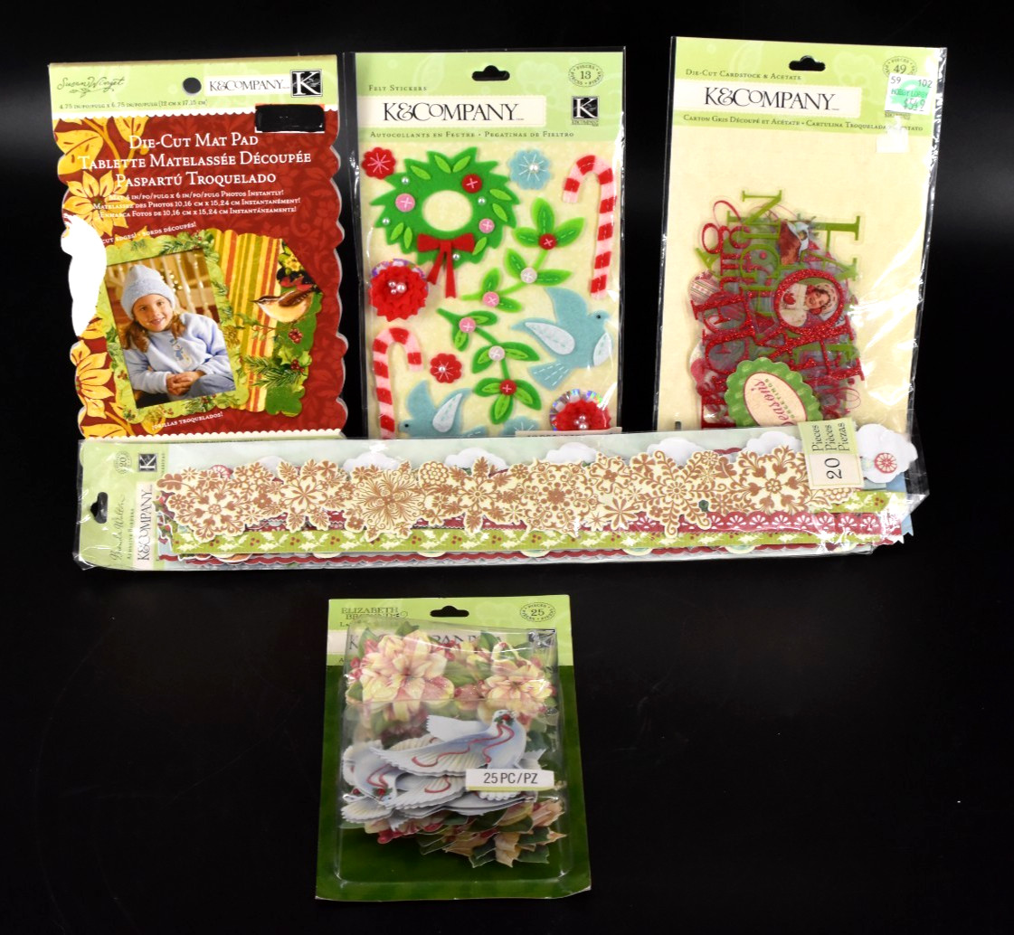 K & Company Mixed Lot of 5 Christmas Embellishments, Paper, & Borders NEW 2012