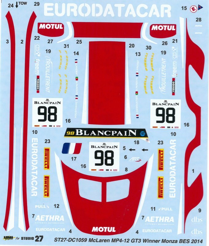 Studio 27 Decal 1/24 McLaren MP4-12C ART Grand Prix Monza '14 ♯98