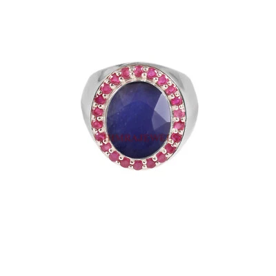 Heizbar Blauer Saphir & Rubin Edelstein Mit 925 Sterlingsilber Ring für Men #114 - Bild 1 von 4