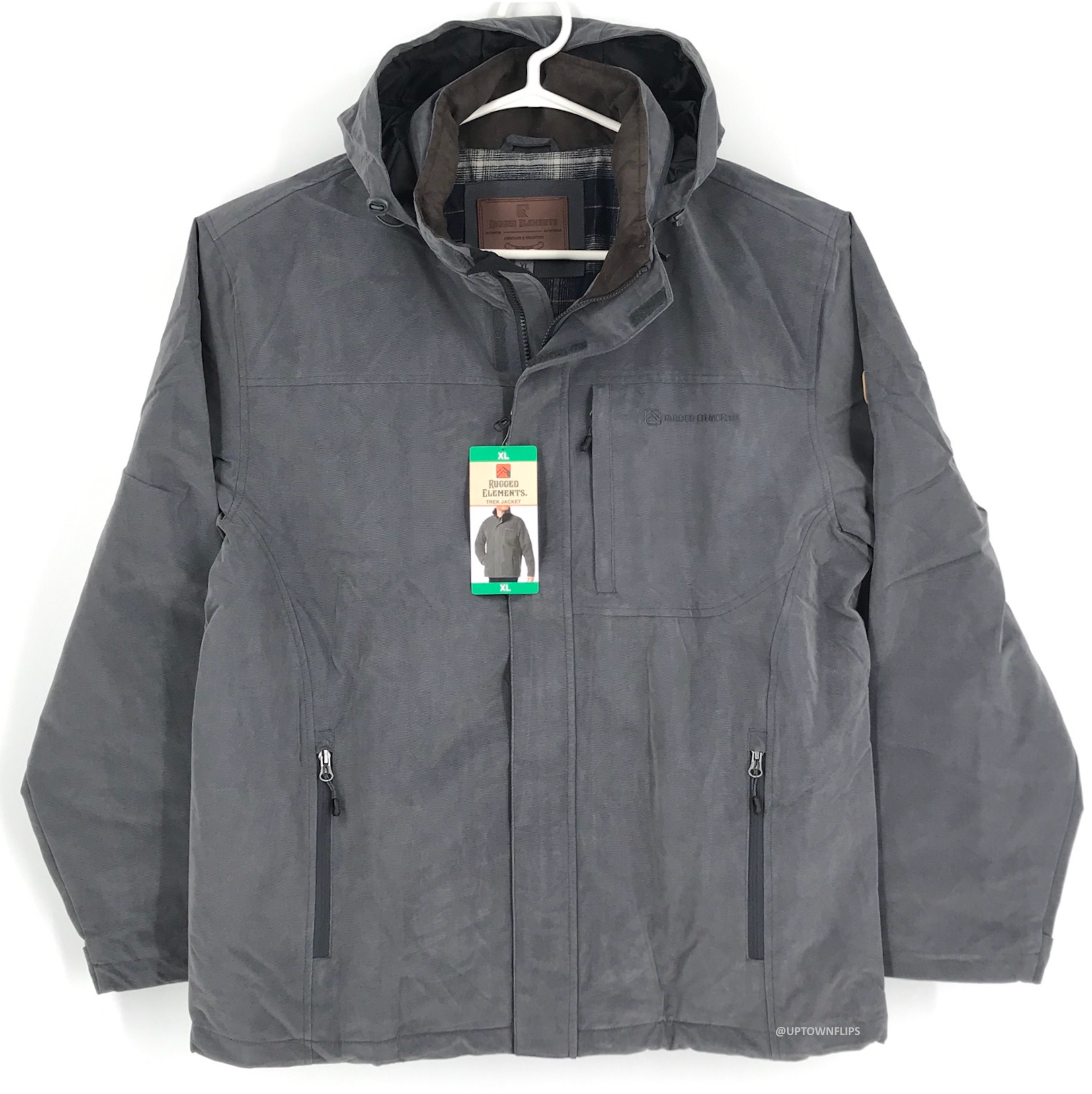 Rugged Elements Mens Jacket XL Gray Full Zip Hooded Wind Rugged Elements Mens Jacket XL Gray Full Zip Hooded Wind