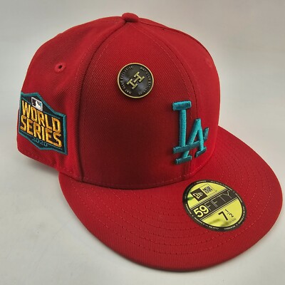 Los Angeles Dodges Hat Club Captain Planet Red Teal New Era 59Fifty Size 7 1/2