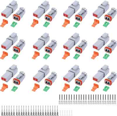 102PCS 2 Pin Way Deutsch DT Gray Connector 12 Set，Size 16 Solid Contacts...