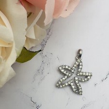 Silver Rhinestone Open Starfish Pendant 1.25  EUC