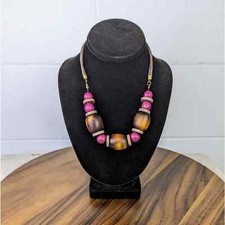 Beautiful Wooden Statement Necklace Pink and Brown Wooden Beads