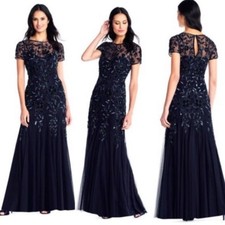 Adrianna Papell Long floral Beaded Godet Gown