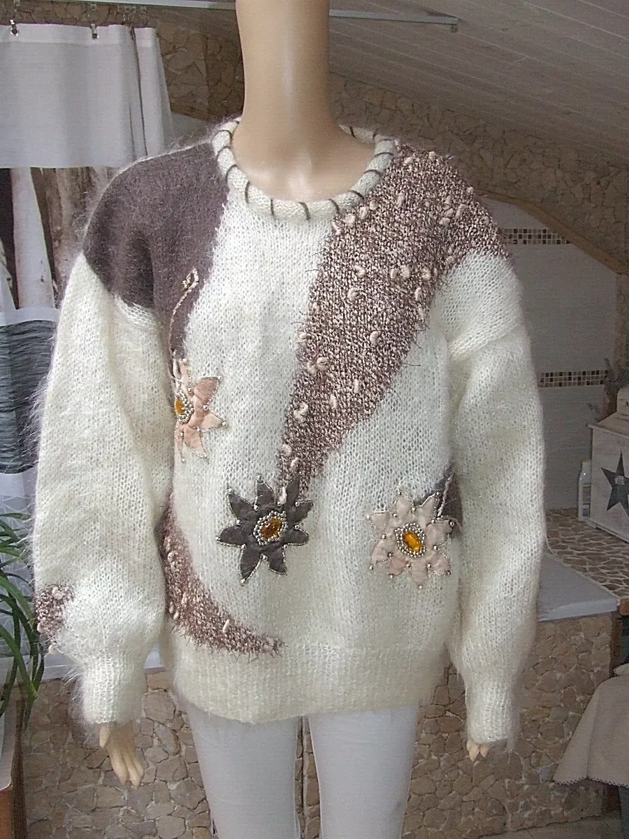 Magnifique pull mohair 100 mohair ANNY BLATT tricot main taille 44 46 neuf