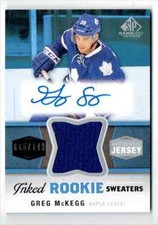 2014-15 SP GAME USED INKED ROOKIE SWEATERS GREG MCKEGG ROOKIE AUTO JERSEY 1