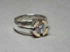 VINTAGE STERLING SILVER AND 14CT GOLD CUBIC ZIRCONIA SET RING   3064