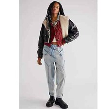 Free People Wilder Pants Cargo Utility Slouchy Relaxed Fade Blue M NWOT