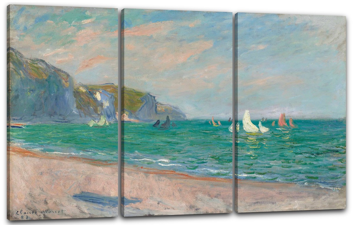 Tableau Toile Claude Monet – Bateaux Devant Les Falaises De Pourville – Prêt à Accrocher