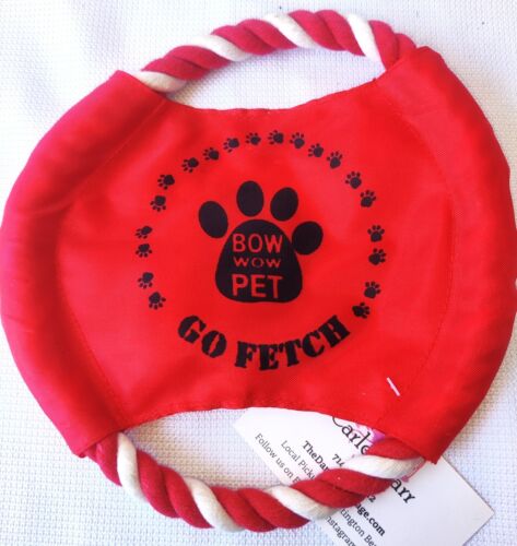BOW WOW PET "Go Fetch" Red Rope Squeaker Dog Frisbee & Tug Toy - Picture 1 of 2