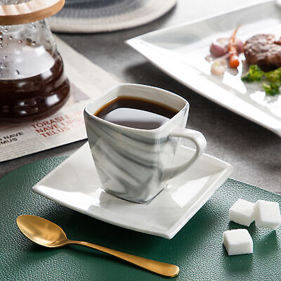 MALACASA Blance Marble Grey Porcelain Dinnerware Set with Cups