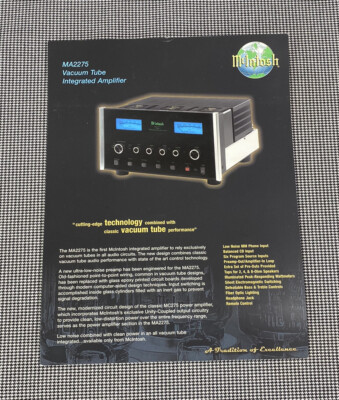 MCINTOSH MA2275 VACUUM TUBE AMPLIFIER ORIGINAL ADVERTISEMENT PAGE J0702 