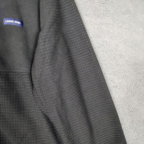 Lands' End Jacket Mens X-Large Black Cobalt Grid Fleece Long Sleeve Full Zip NWT - Picture 3 of 16