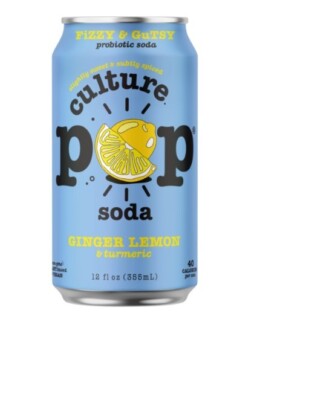 CULTURE POP Ginger Lemon & Turmeric Probiotic Soda, 12 Ounce - Pack Of 12 Cans