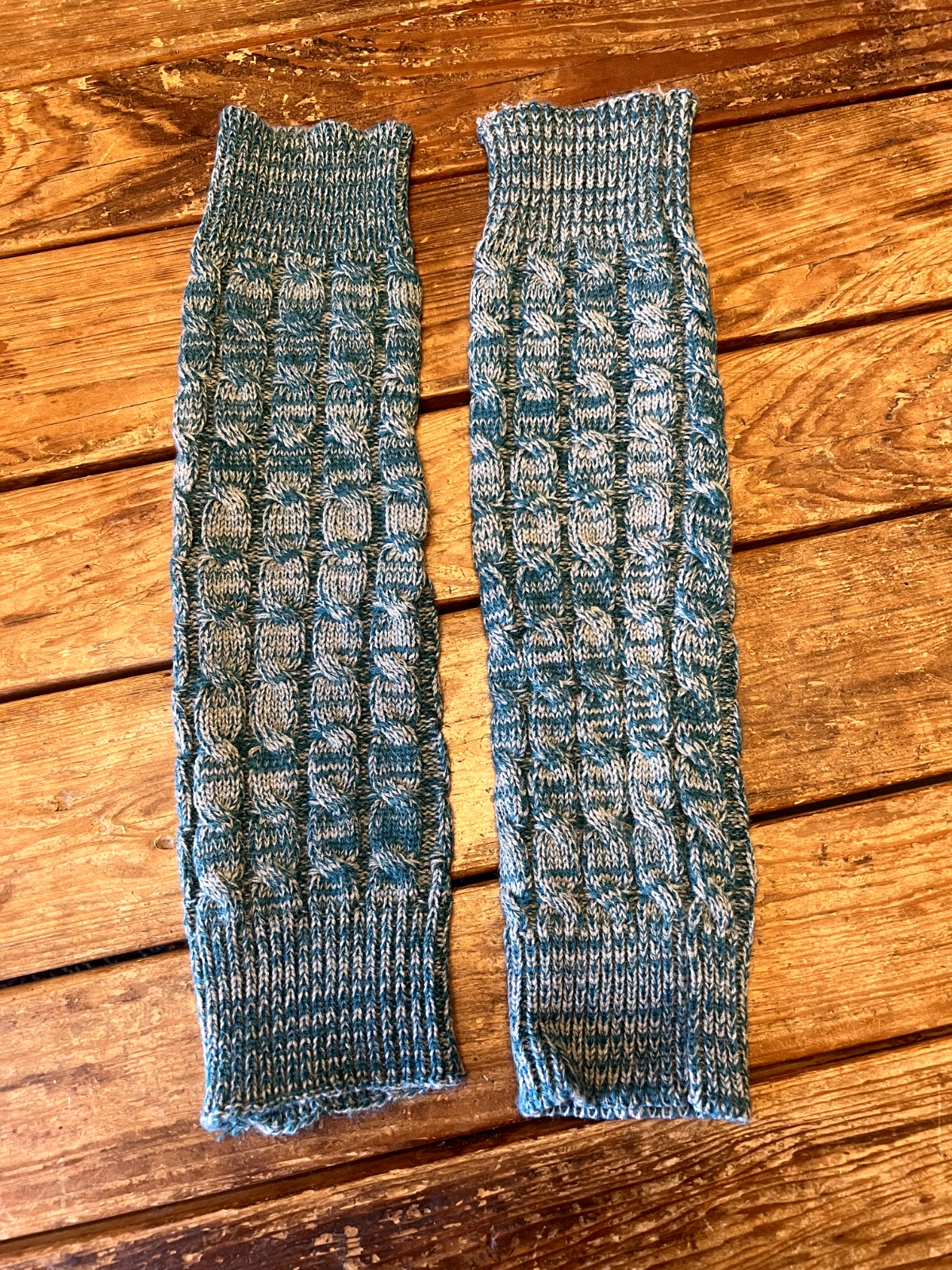 Fun Cable Knit Leg Warmers/Boot Toppers in Variegated Blue-Green Color