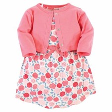 Touched By Nature B�b� Coton Bio Robe Et Cardigan Ensemble, Bouton de Rose