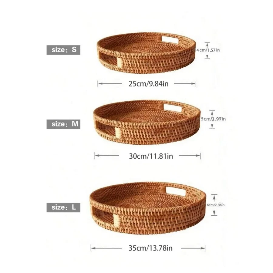 Vassoio da portata rattan 36 cm naturale intrecciato cucina sala da pranzo frutta pane snack decorazione - Immagine 3 di 4