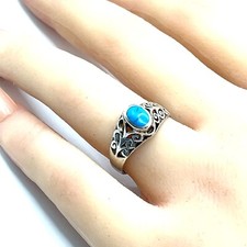 Vintage Sterling Silver Filigree and Turquoise Ring - Size 7