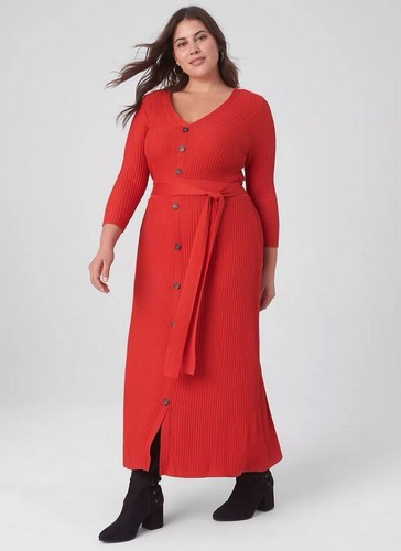 Abito maglione midi Lane Bryant rosso taglia 18/20 cintura costine manica 3/4 Natale - Foto 4 di 11