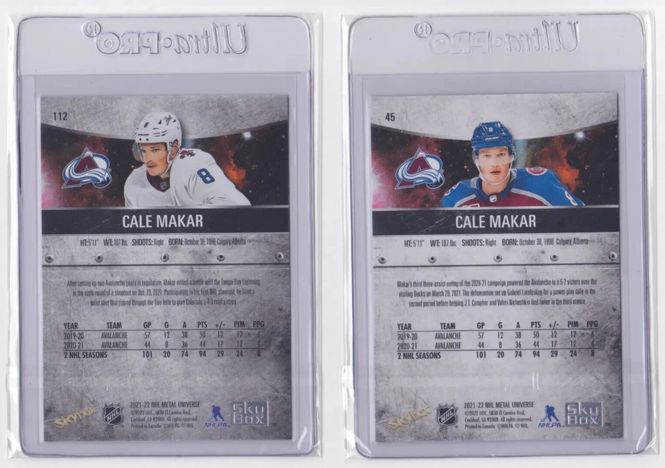 2021-22 NHL METAL UNIVERSE BASE + SP BASE CALE MAKAR #45 & #112 AVALANCHE - Image 2 of 2